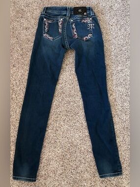 Miss Me Women's Skinny Jeans, Women’s Size 26x28 Blue Denim Rhinestone Low Rise